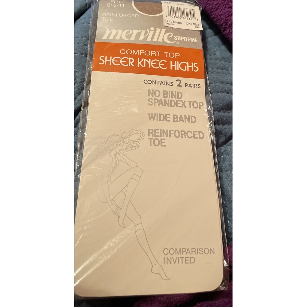 Merville Womens OS Knee Highs Soft Taupe Sheer Comfort Top 2 Pairs Vintage NEW